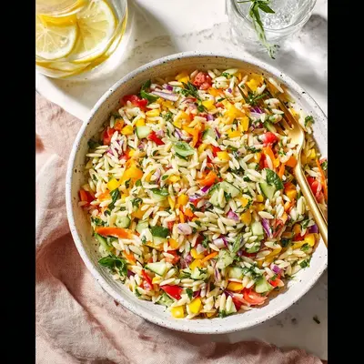 Colorful Rainbow Orzo Salad: Bright & Zesty Pasta Bowl