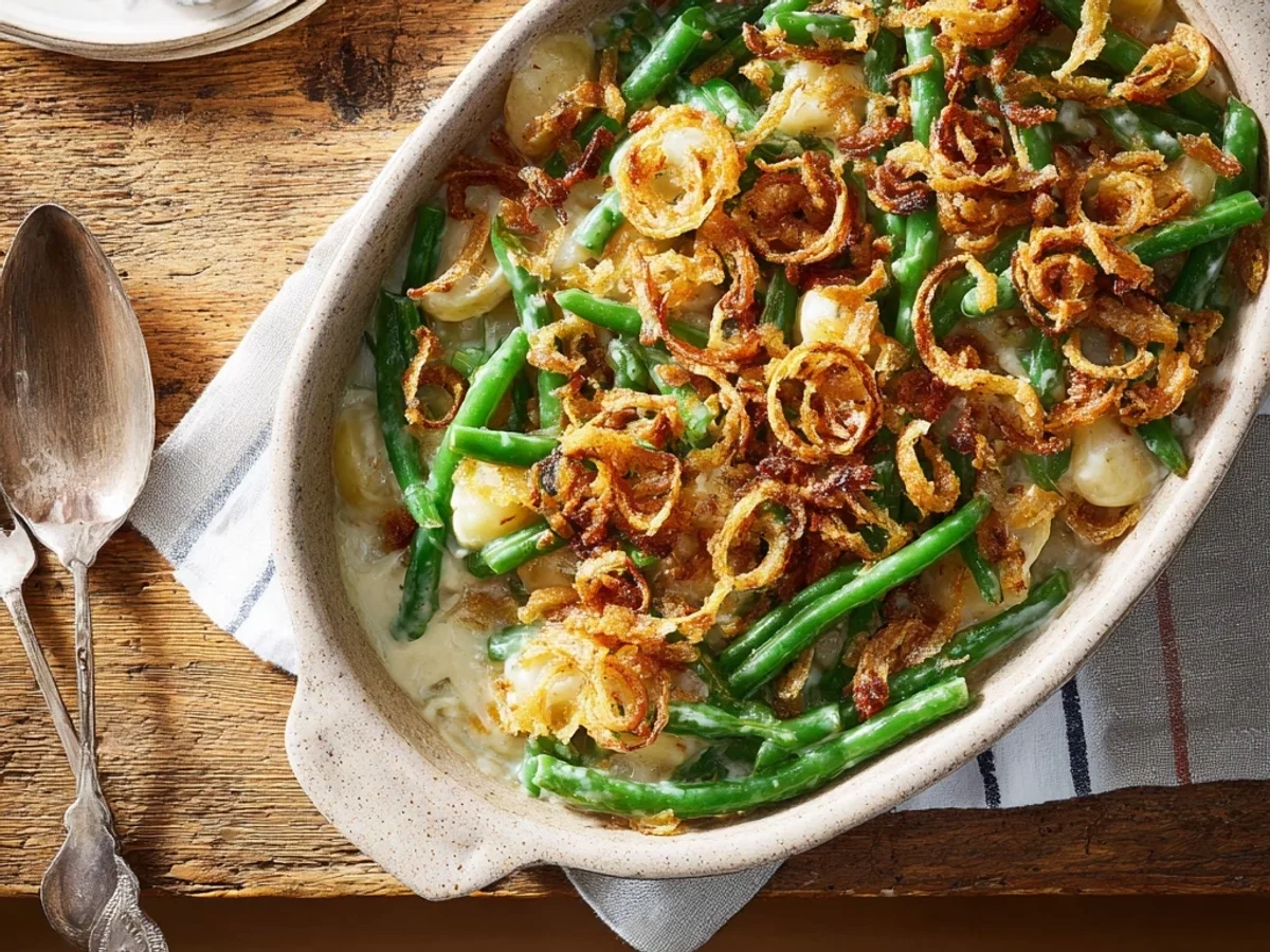 Creamy Green Bean and Potato Casserole with Crispy Onions - Featured Image