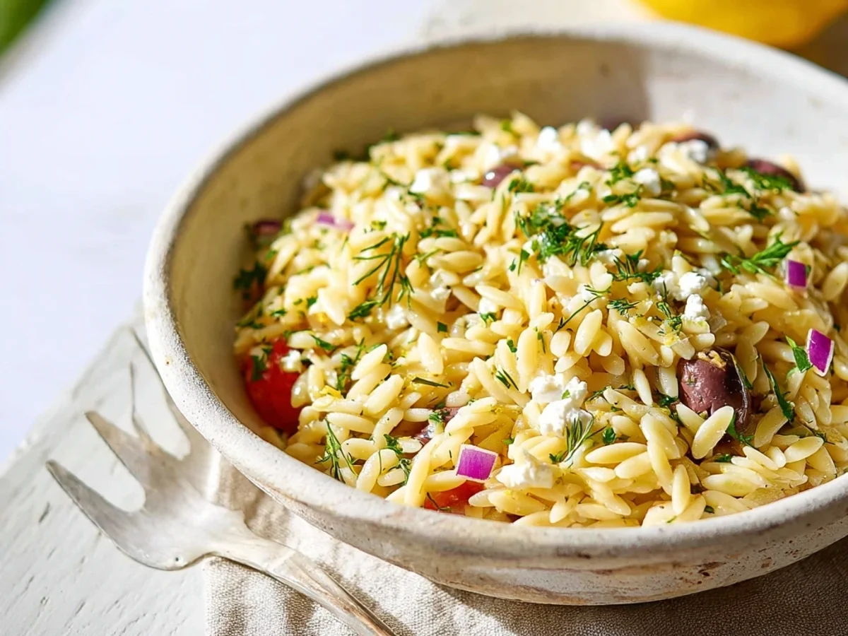 Creamy Lemon Greek Orzo Pasta Recipe with Feta - Featured Image