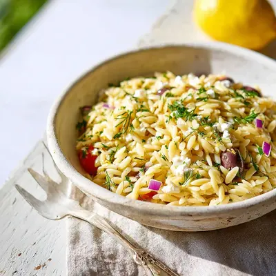 Creamy Lemon Greek Orzo Pasta Recipe with Feta