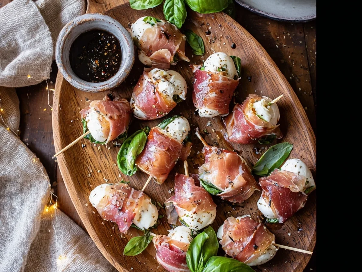 Creamy Prosciutto Wrapped Mozzarella Bites + Balsamic - Featured Image