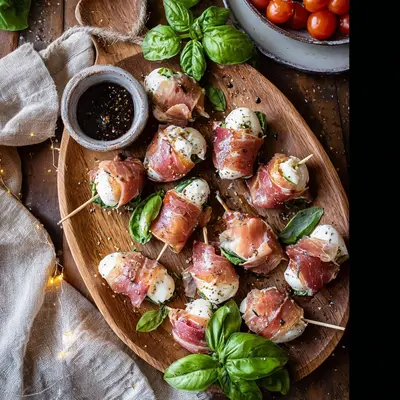 Creamy Prosciutto Wrapped Mozzarella Bites + Balsamic