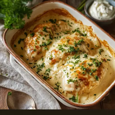 Creamy Smothered Cheesy Sour Cream Chicken Dinner