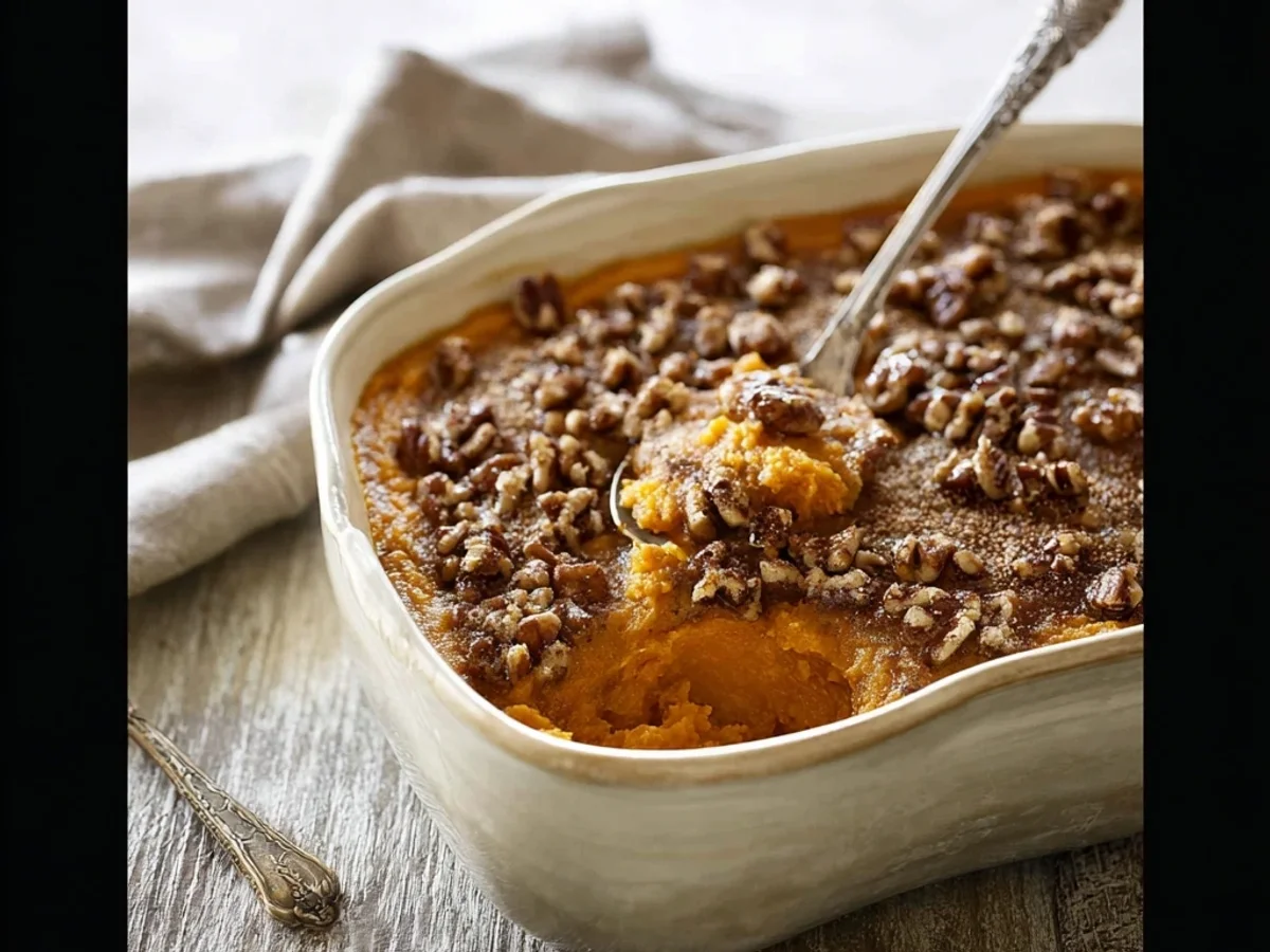 Creamy Sweet Potato Casserole with Pecan Crunch - Featured Image