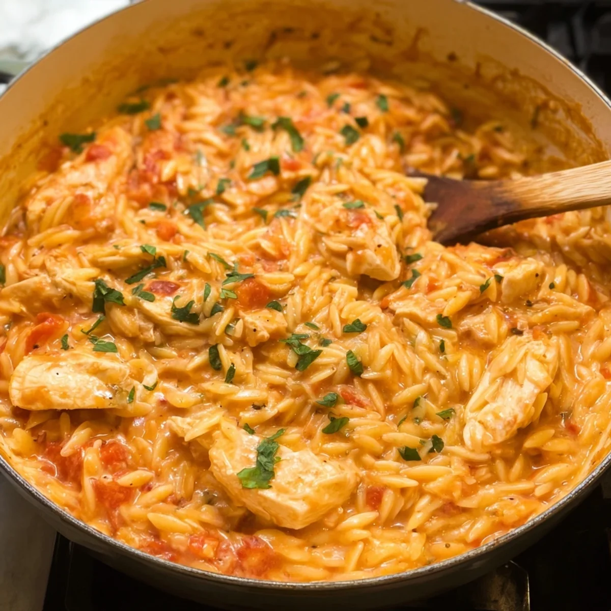 Creamy Tomato Orzo with Chicken Dinner
