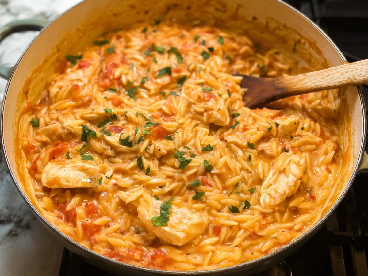 Creamy Tomato Orzo with Chicken Dinner - Featured Image