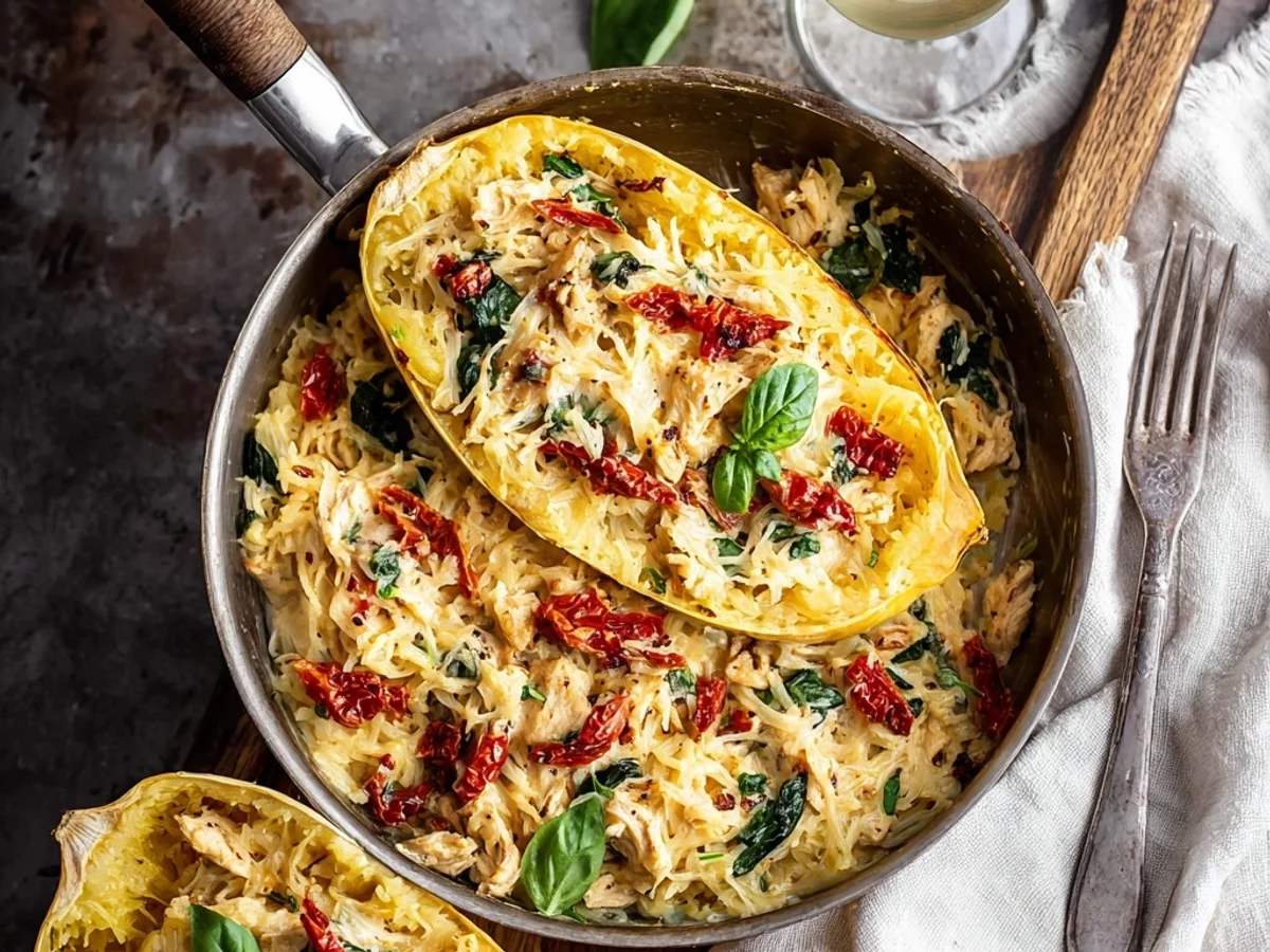 Creamy Tuscan Chicken Spaghetti Squash Dinner - Featured Image