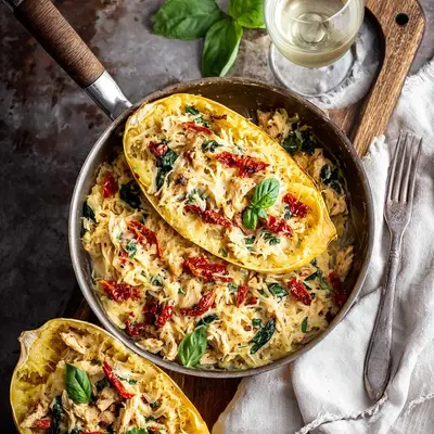 Creamy Tuscan Chicken Spaghetti Squash Dinner