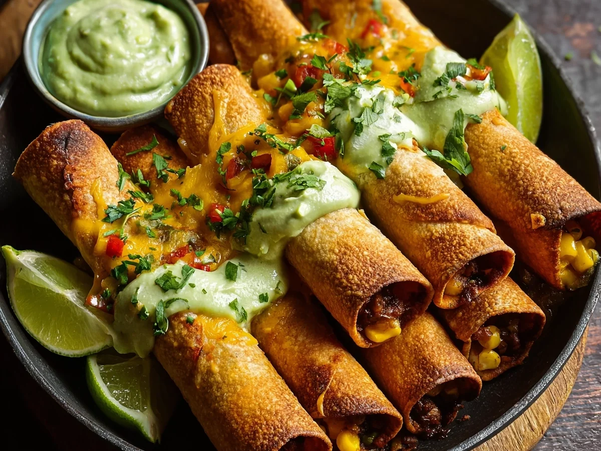 Crispy Baked Cheese & Pepper Taquitos with Avocado Crema - Featured Image