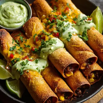 Crispy Baked Cheese & Pepper Taquitos with Avocado Crema