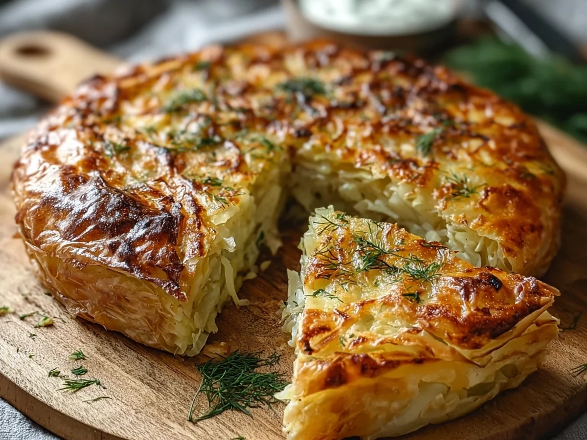 Crispy Cabbage Pie with Dill Cream Sauce - Featured Image