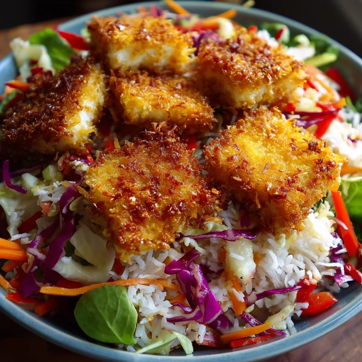 Crispy Coconut Tofu Bowl with Mango Salsa