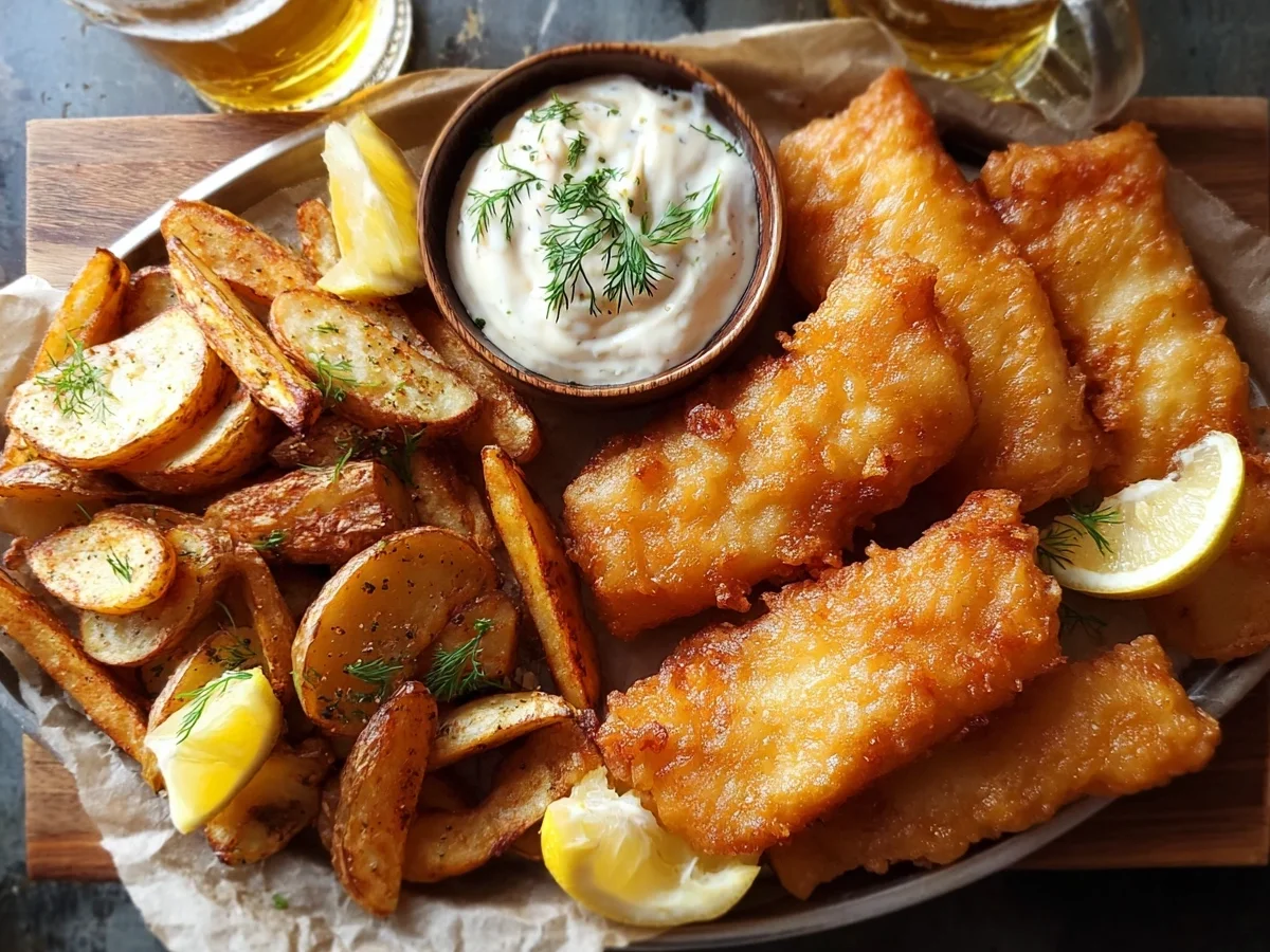 Crispy Non-Alcoholic Beer Battered Fish & Chips Recipe - Featured Image