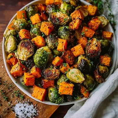 Crispy Roasted Brussels Sprouts & Sweet Potatoes Recipe