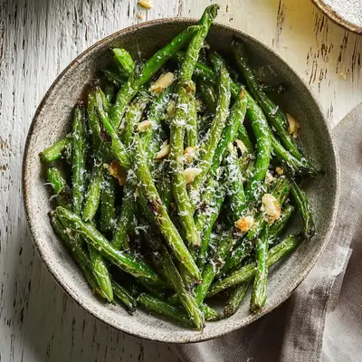 Crispy Roasted Green Beans with Garlic and Parmesan