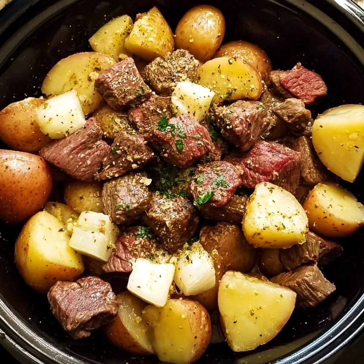 Crockpot Garlic Butter Beef Bites with Potatoes