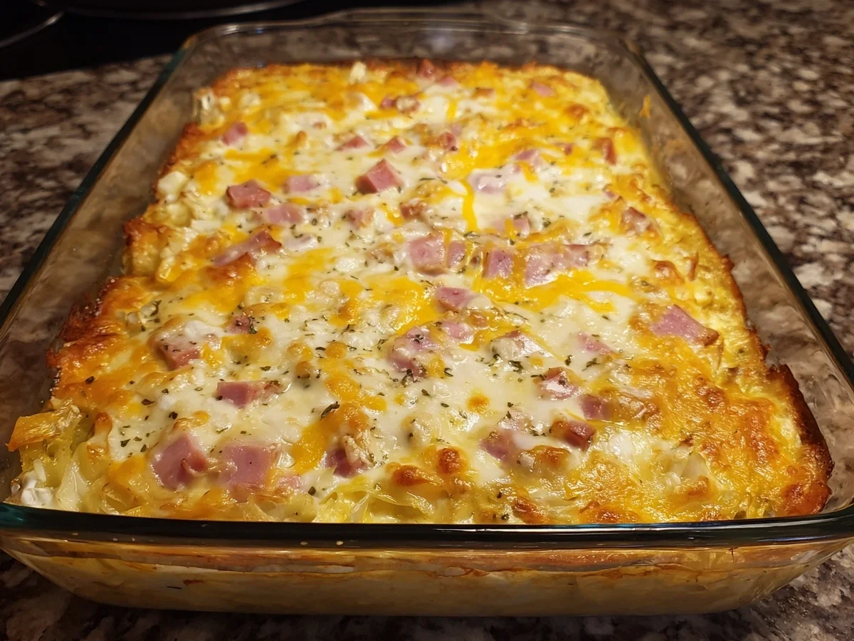 Easy Creamy Cabbage Casserole with Turkey Ham - Featured Image