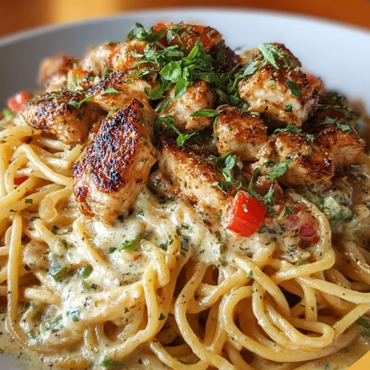 Easy Creamy Cajun Chicken Spaghetti Dinner