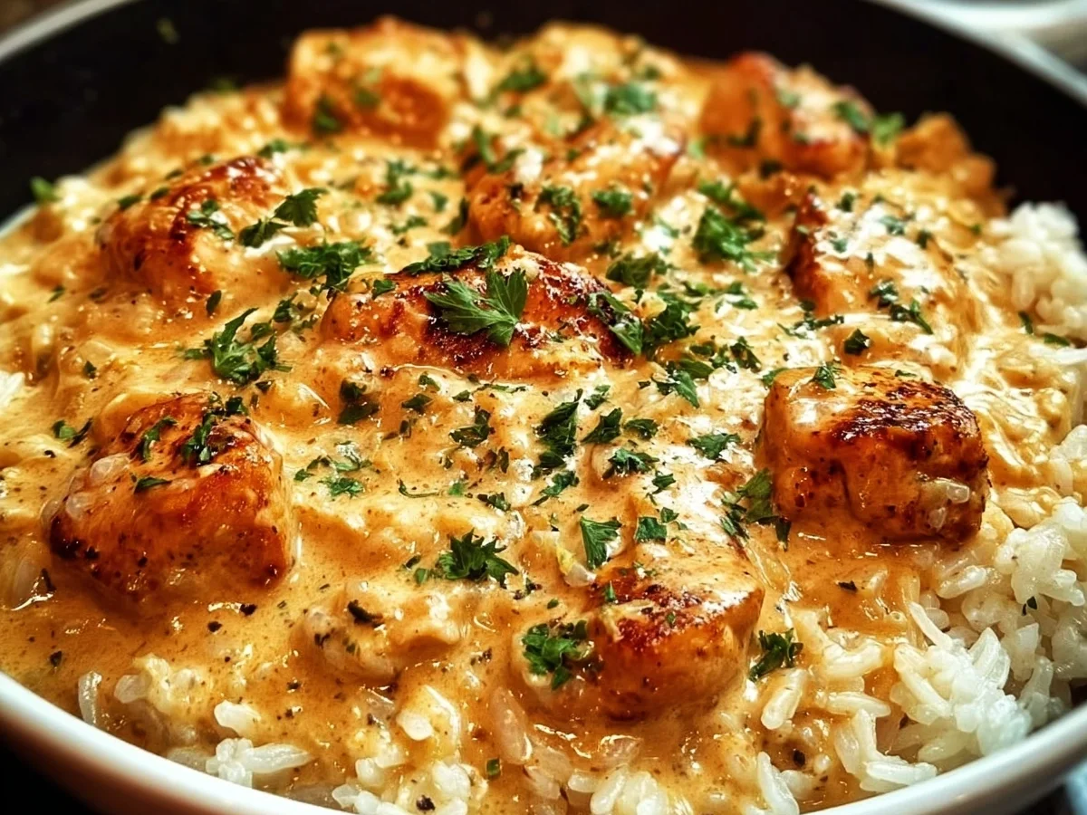 Easy Creamy Smothered Chicken and Rice Dinner - Featured Image