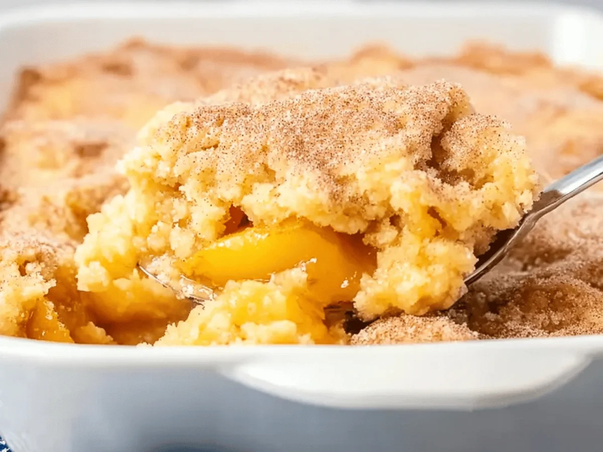 Easy Peach Cobbler Dump Cake Recipe - Featured Image