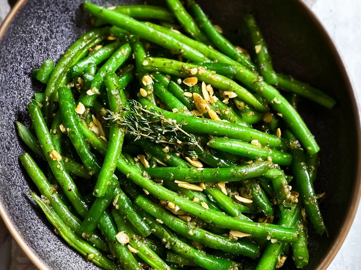 Easy Sautéed Green Beans with Garlic & Toasted Almonds - Featured Image
