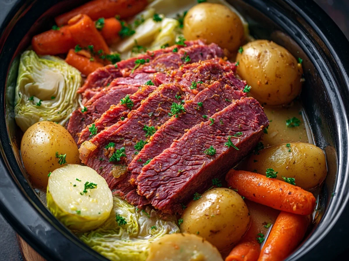 Easy Slow Cooker Corned Beef & Cabbage Recipe - Featured Image