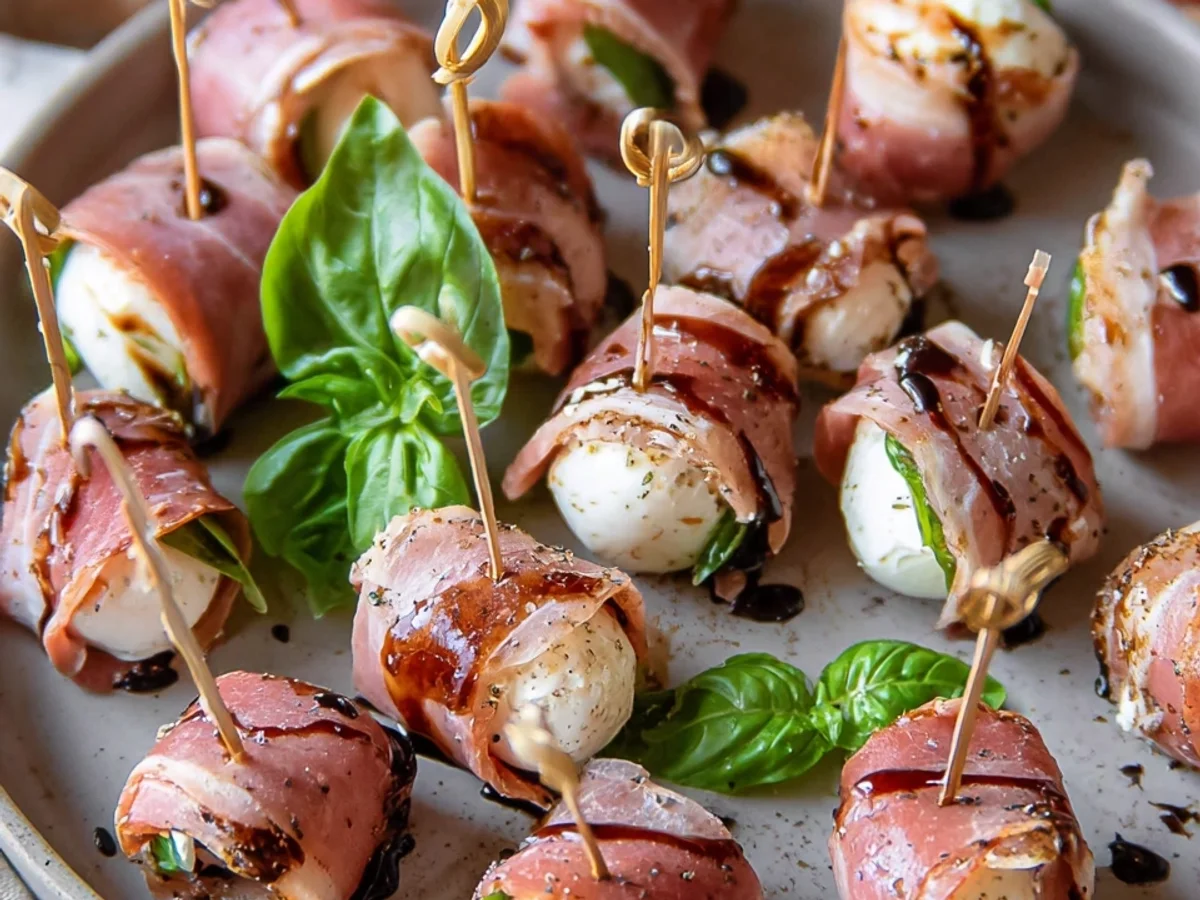 Easy Turkey Ham Wrapped Mozzarella Bites Appetizer - Featured Image