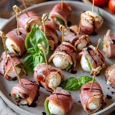 Easy Turkey Ham Wrapped Mozzarella Bites Appetizer