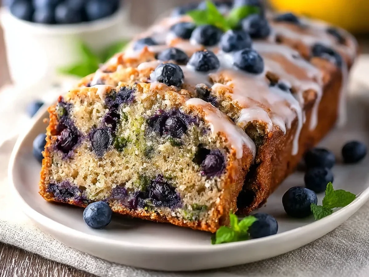 Fluffy Blueberry Zucchini Bread with Tangy Lemon Glaze - Featured Image