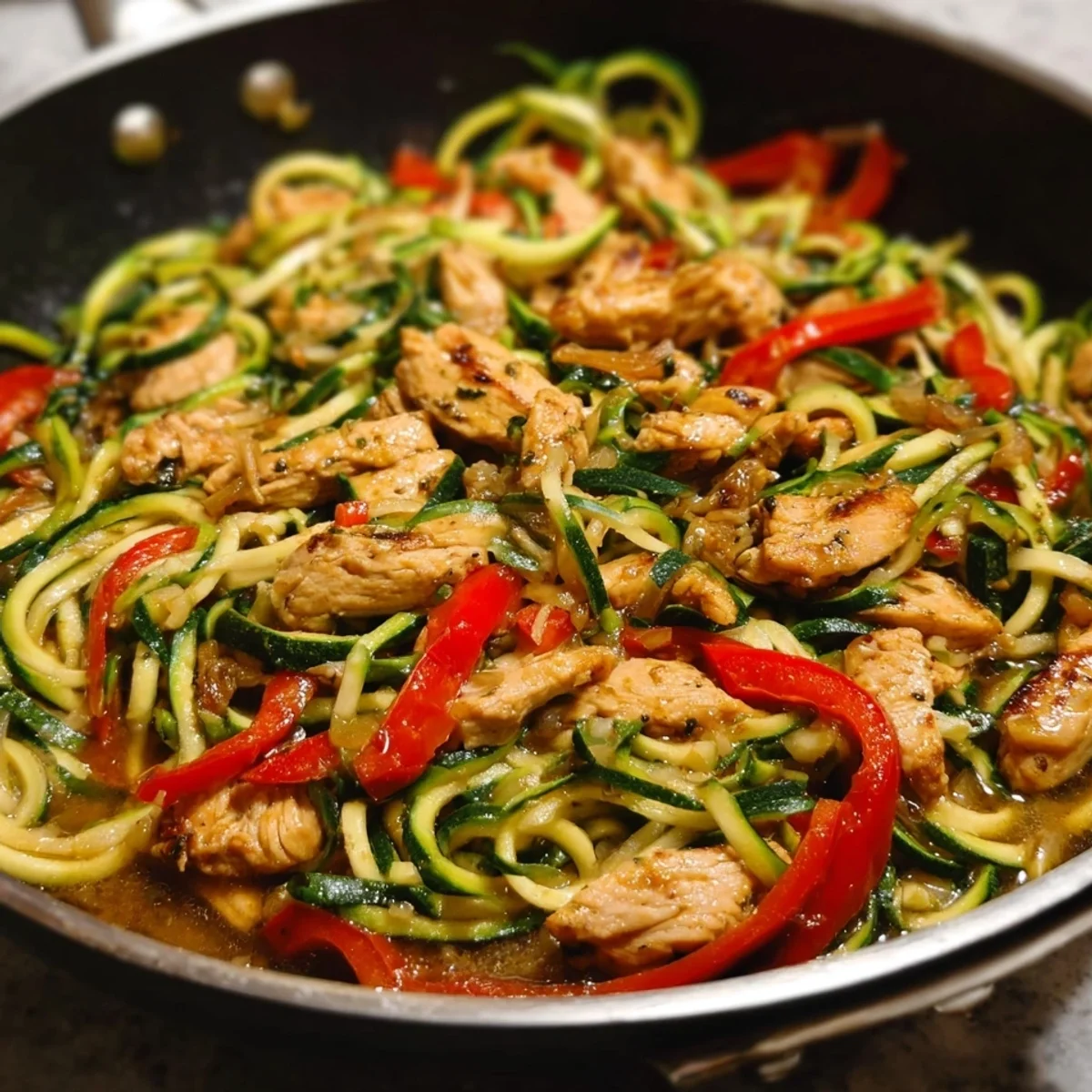 Garlic Chicken Zucchini Noodle Stir Fry (40g Protein)