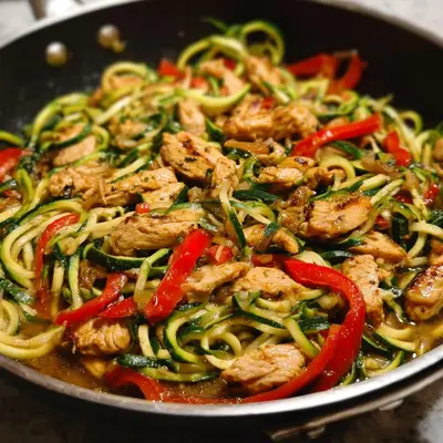 Garlic Chicken Zucchini Noodle Stir Fry (40g Protein)