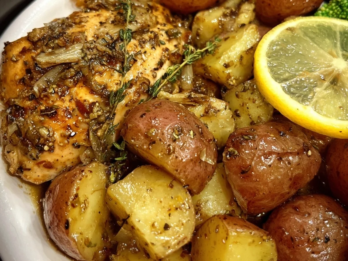 Healthy Crockpot Lemon Chicken & Potatoes - Featured Image