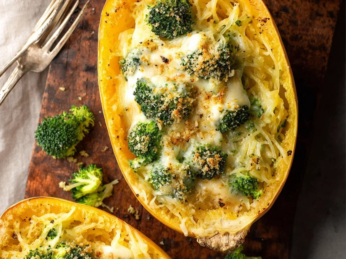 Hearty Cheesy Broccoli Spaghetti Squash Bake - Featured Image