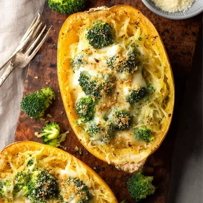 Hearty Cheesy Broccoli Spaghetti Squash Bake