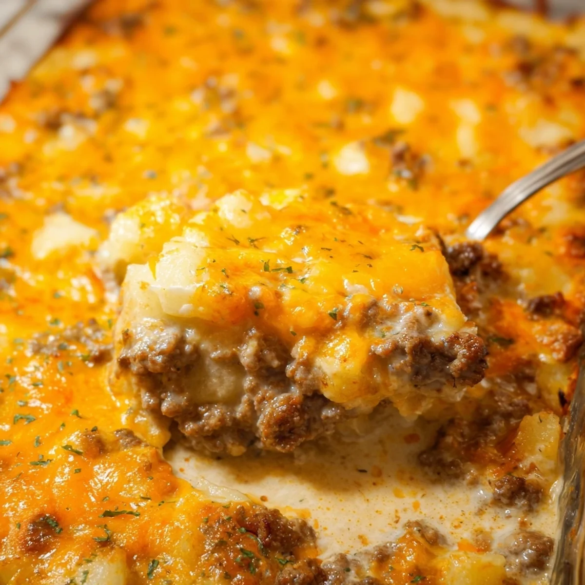 Hearty Cheesy Ground Beef Potato Casserole