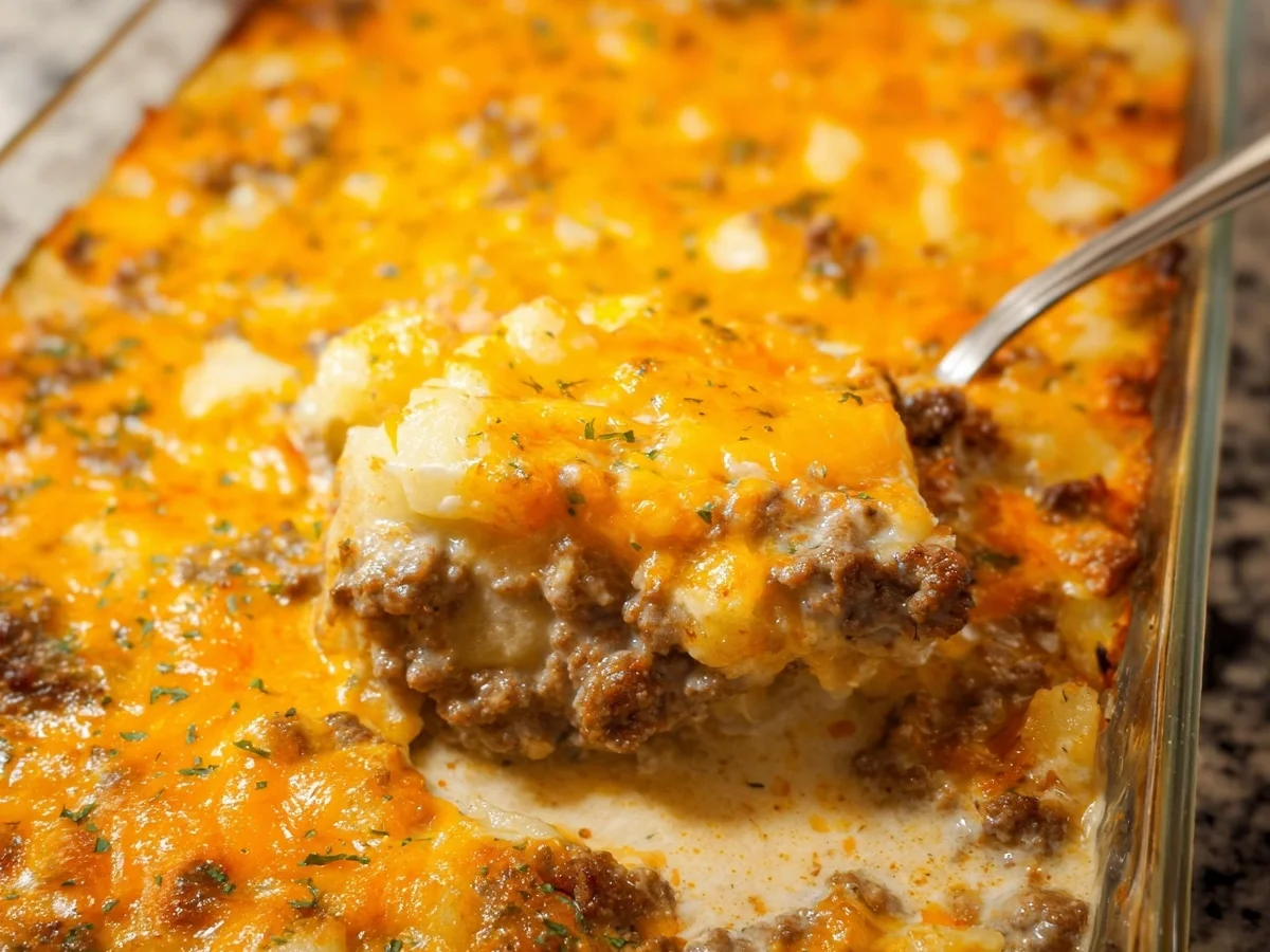 Hearty Cheesy Ground Beef Potato Casserole - Featured Image