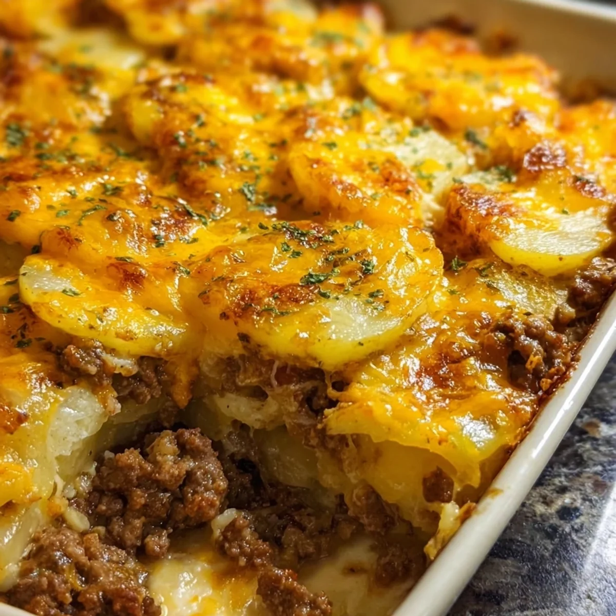 Hearty Cheesy Hamburger Potato Casserole