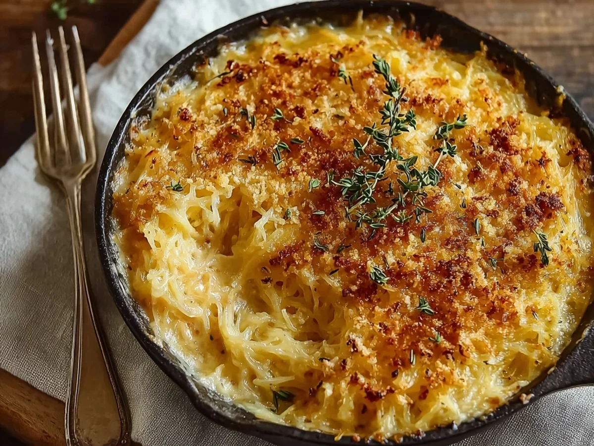 Hearty Cheesy Spaghetti Squash Au Gratin Bake - Featured Image