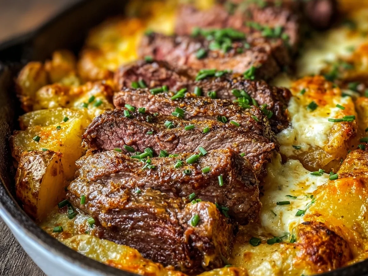 Hearty Garlic Butter Steak Cheddar Potato Bake - Featured Image
