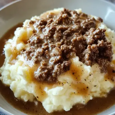 Hearty Hamburger Gravy Over Creamy Mashed Potatoes
