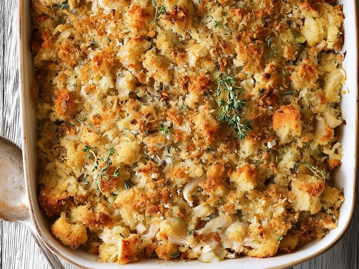 Hearty Rotisserie Chicken Stuffing Casserole - Featured Image