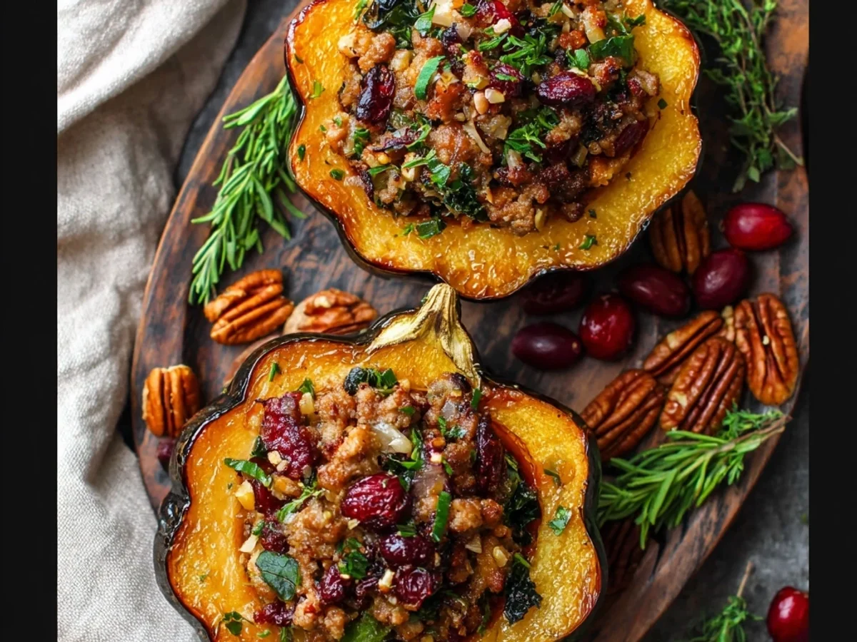 Hearty Savory Sausage Stuffed Acorn Squash Bake - Featured Image