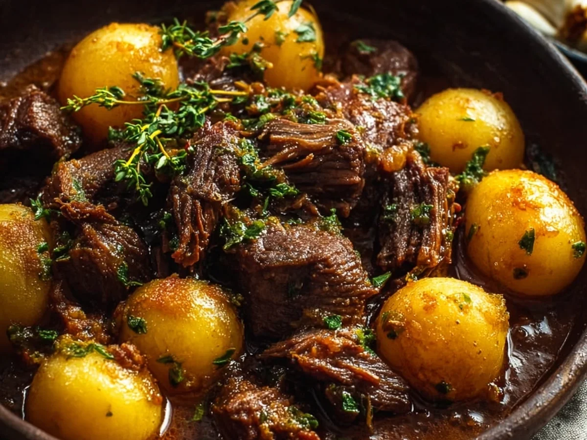 Hearty Slow Cooker Garlic Beef and Potatoes - Featured Image