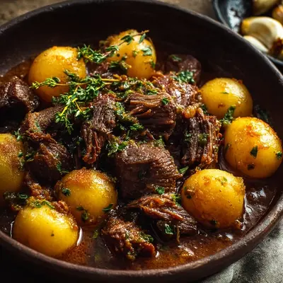 Hearty Slow Cooker Garlic Beef and Potatoes