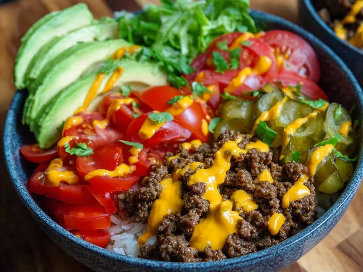 High-Protein Cheeseburger Bowls - Low-Carb Meal Prep - Featured Image