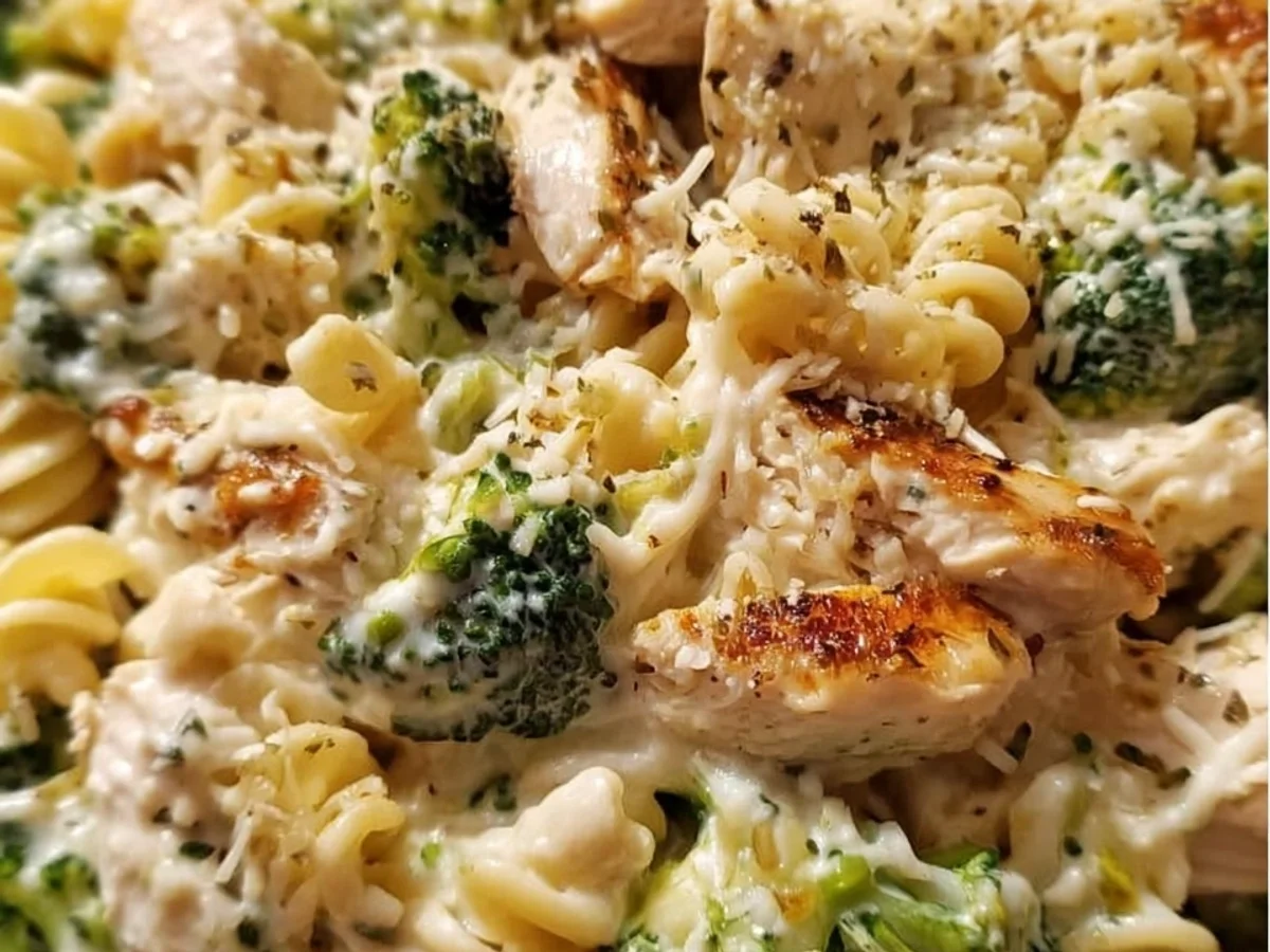High Protein Creamy Rotisserie Chicken Broccoli Pasta - Featured Image