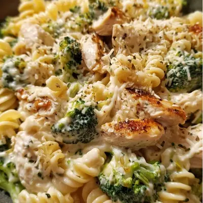 High Protein Creamy Rotisserie Chicken Broccoli Pasta