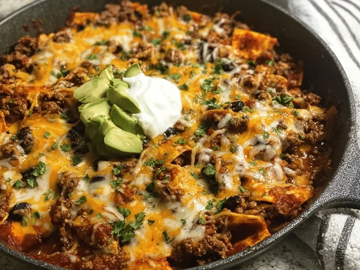 High Protein Ground Beef Enchilada Skillet Dinner - Featured Image