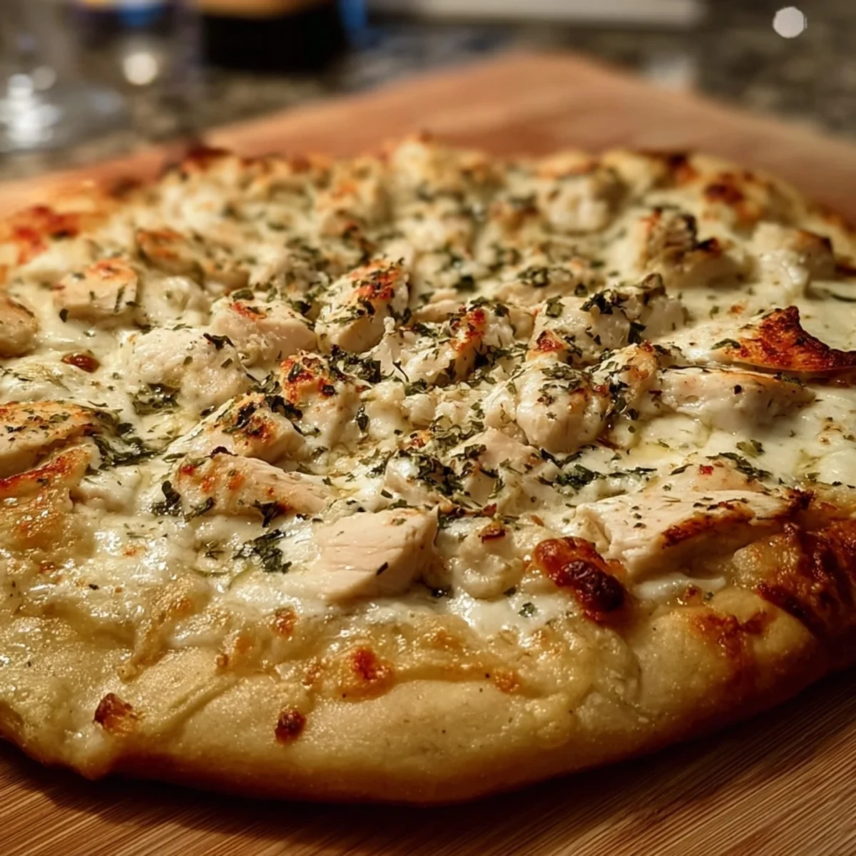 High Protein Roasted Garlic White Chicken Pizza