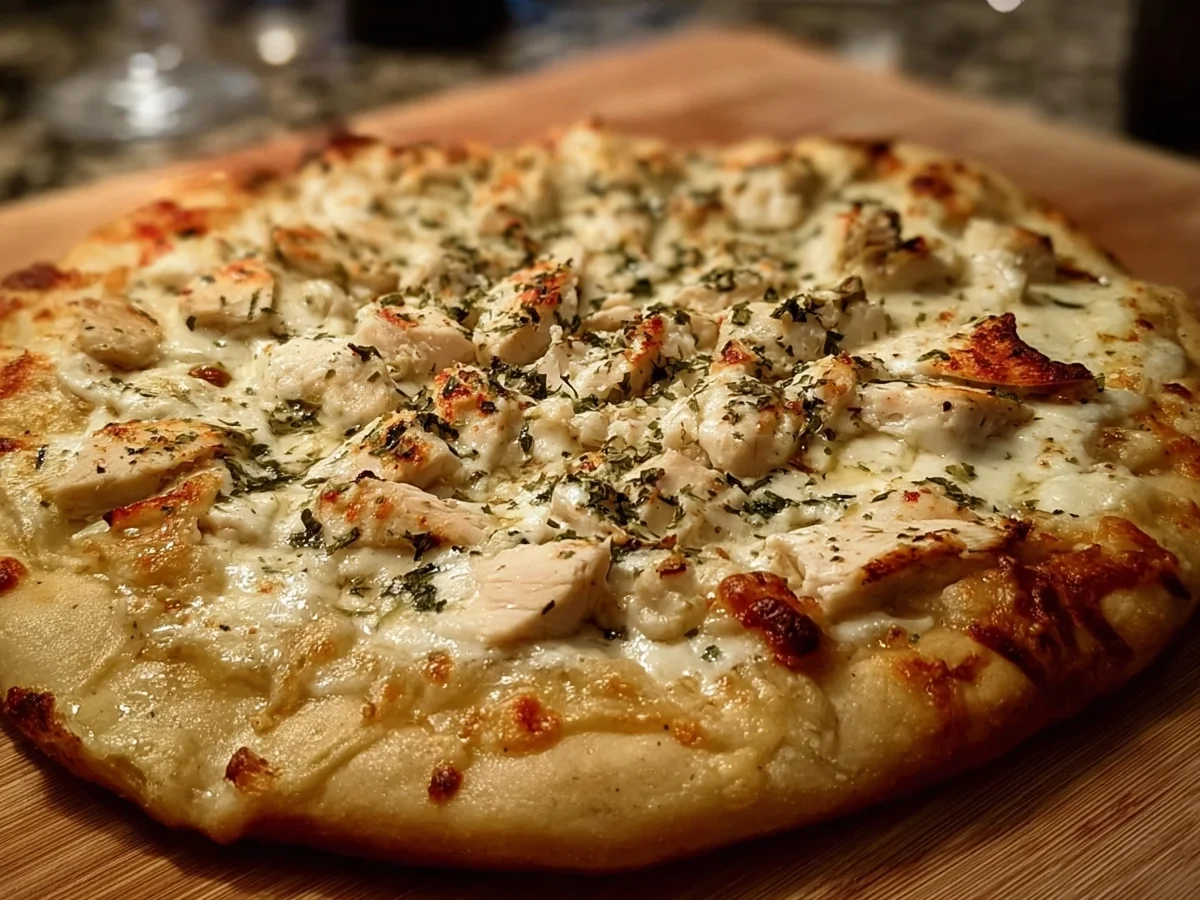 High Protein Roasted Garlic White Chicken Pizza - Featured Image